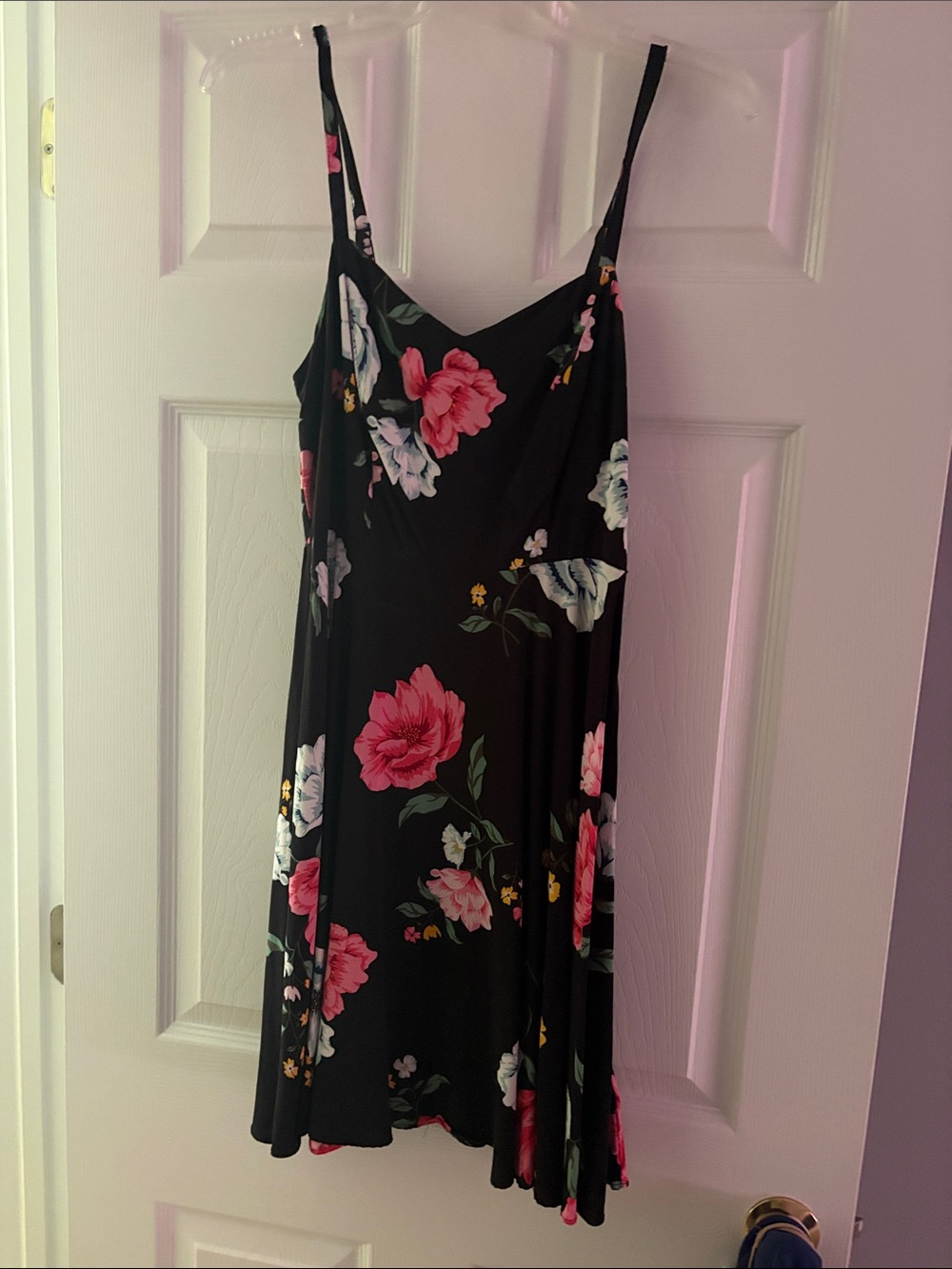 Old Navy Black Floral Mini Slip Dress with Pink Blooms